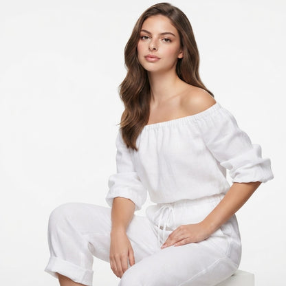 Off-Shoulder Top and Wide-Leg Pants Set – Side View | Celina Studio