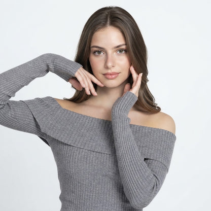Off-Shoulder Ribbed Knit Sweater