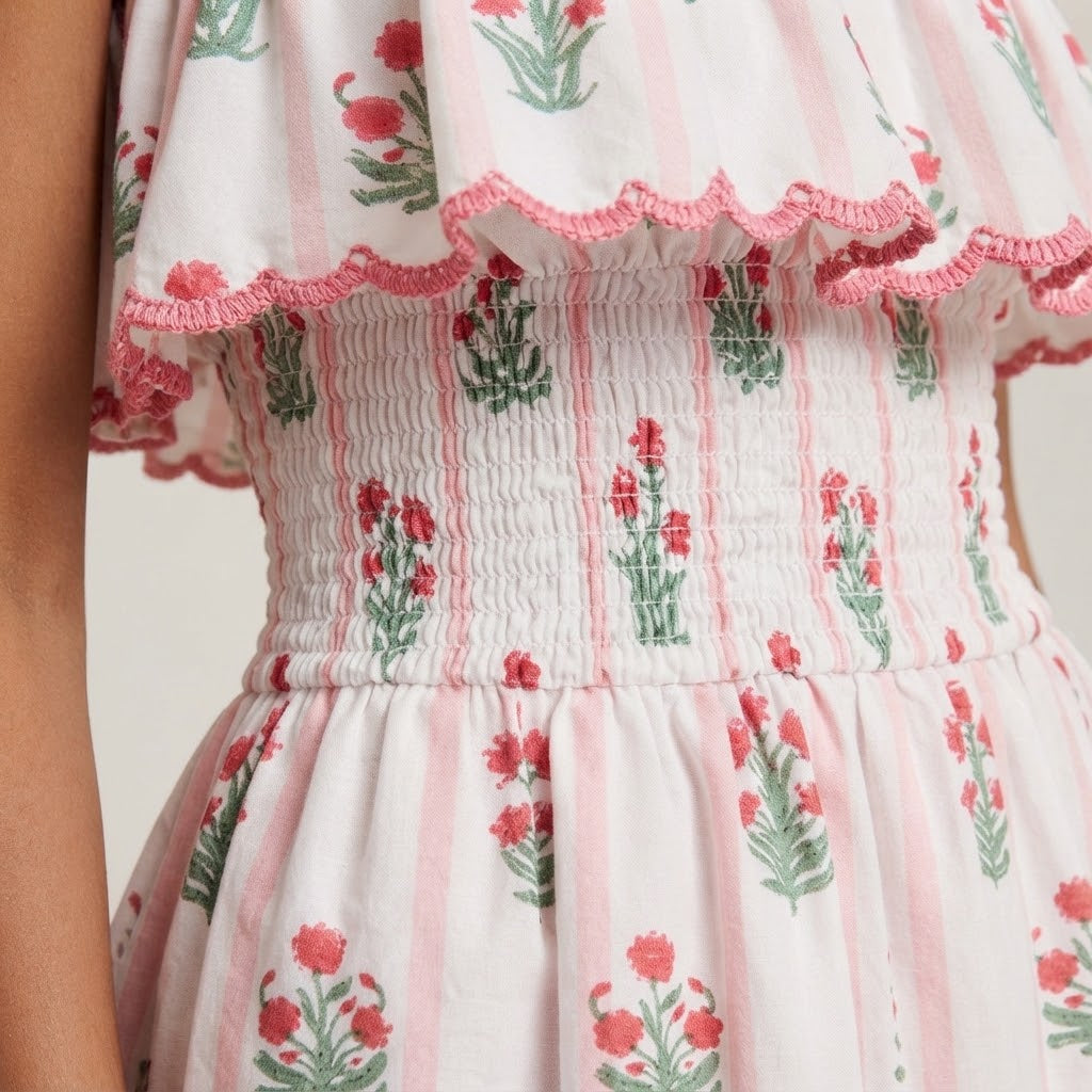 Celina Studio Floral Strapless Ruffle Dress – Full Length Styled View