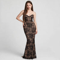 Lace-Up Back Strapless Maxi Dress