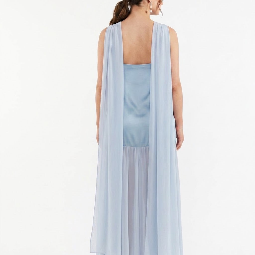 Adjustable Strap Maxi Cami Dress with Scarf – Side View | Celina Studio