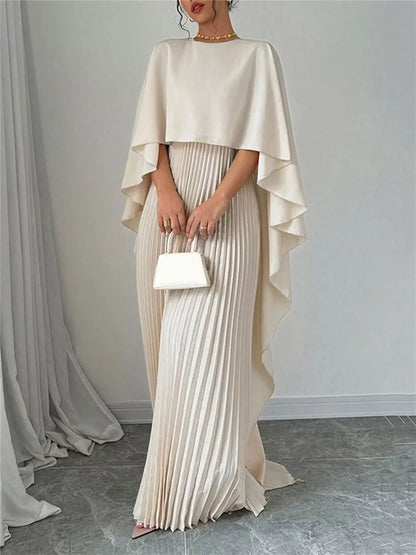 Pleated Cape Maxi Dress – Black Color Option | Celina Studio