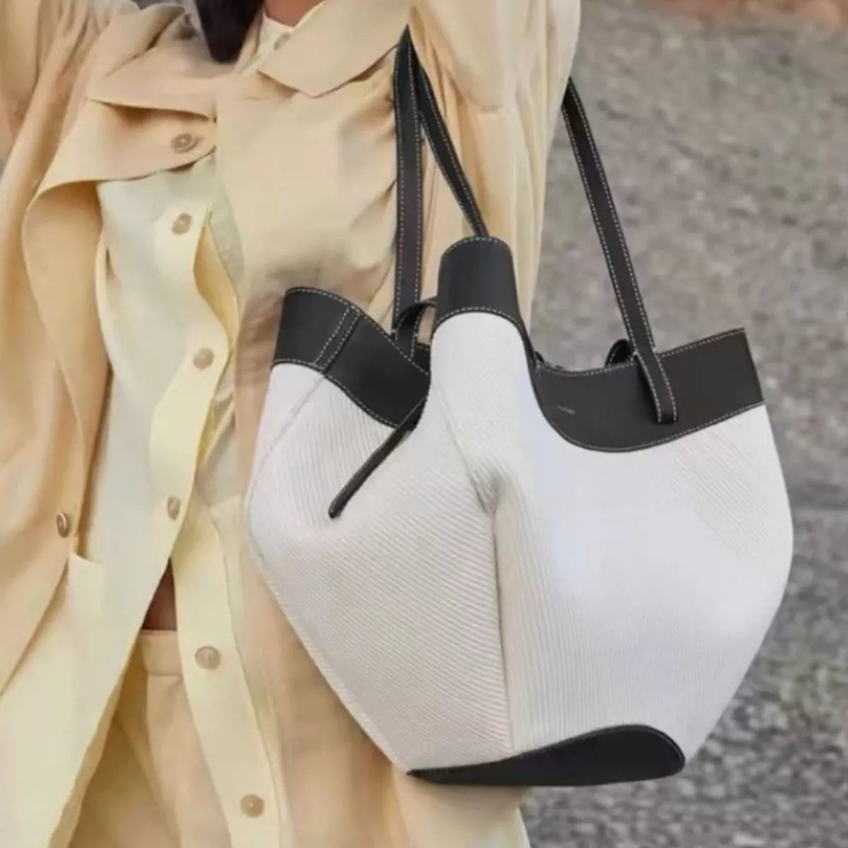 Two-Tone PU Leather Handbag – Front View | Celina Studio