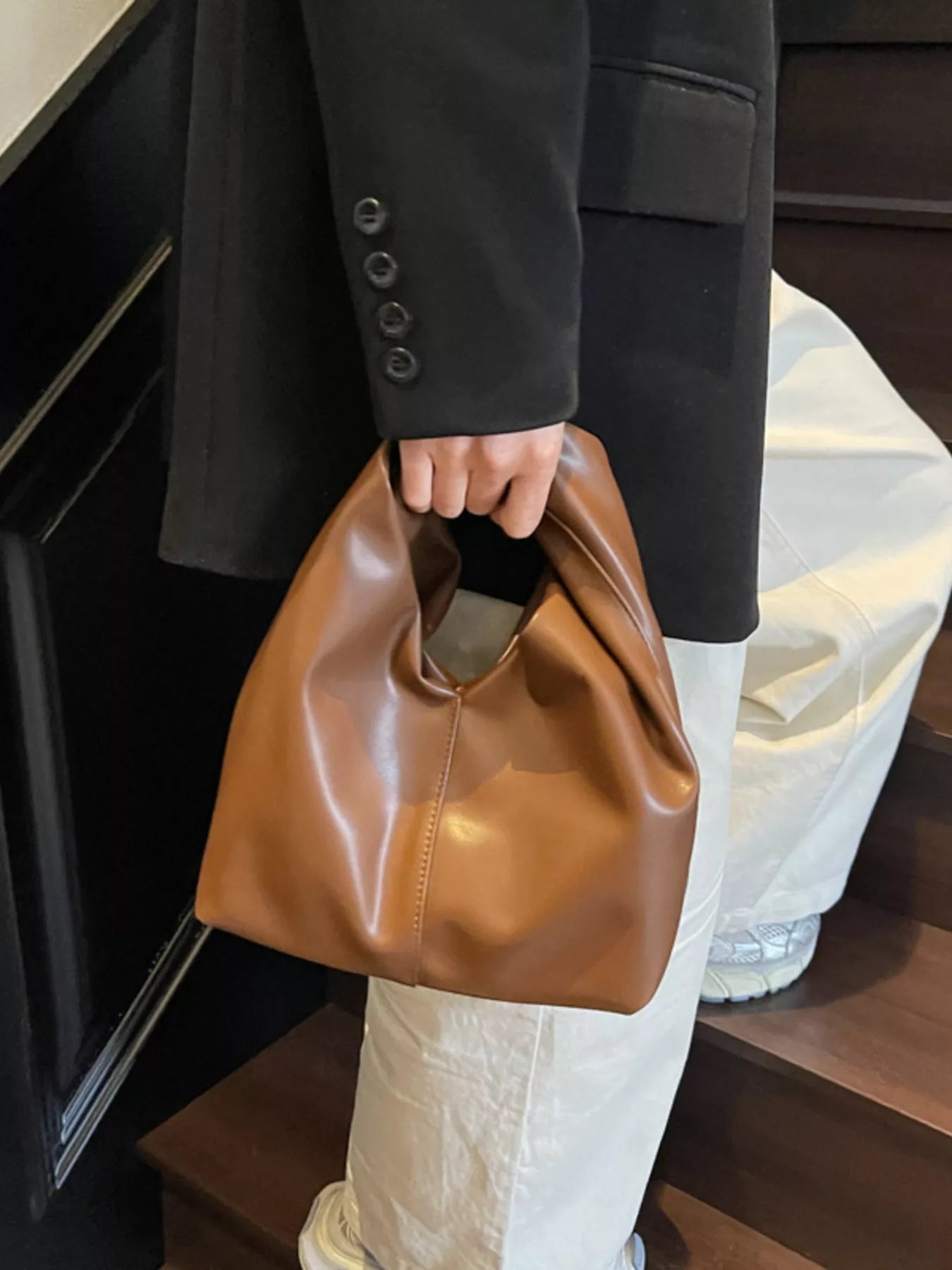 Knot-Handle PU Leather Handbag – Interior View | Celina Studio