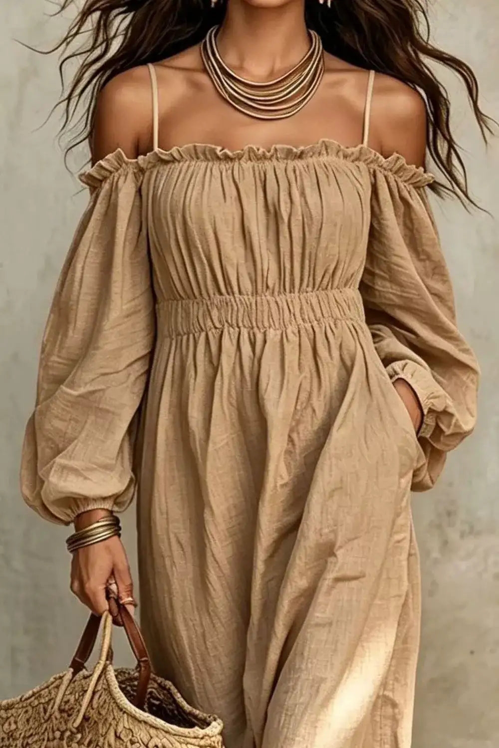 Spaghetti Strap Balloon Sleeve Dress – Color Option 2