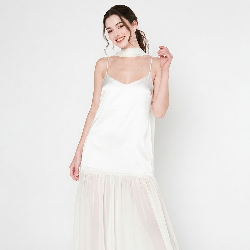 Adjustable Strap Maxi Cami Dress with Scarf – Strap Detail | Celina Studio