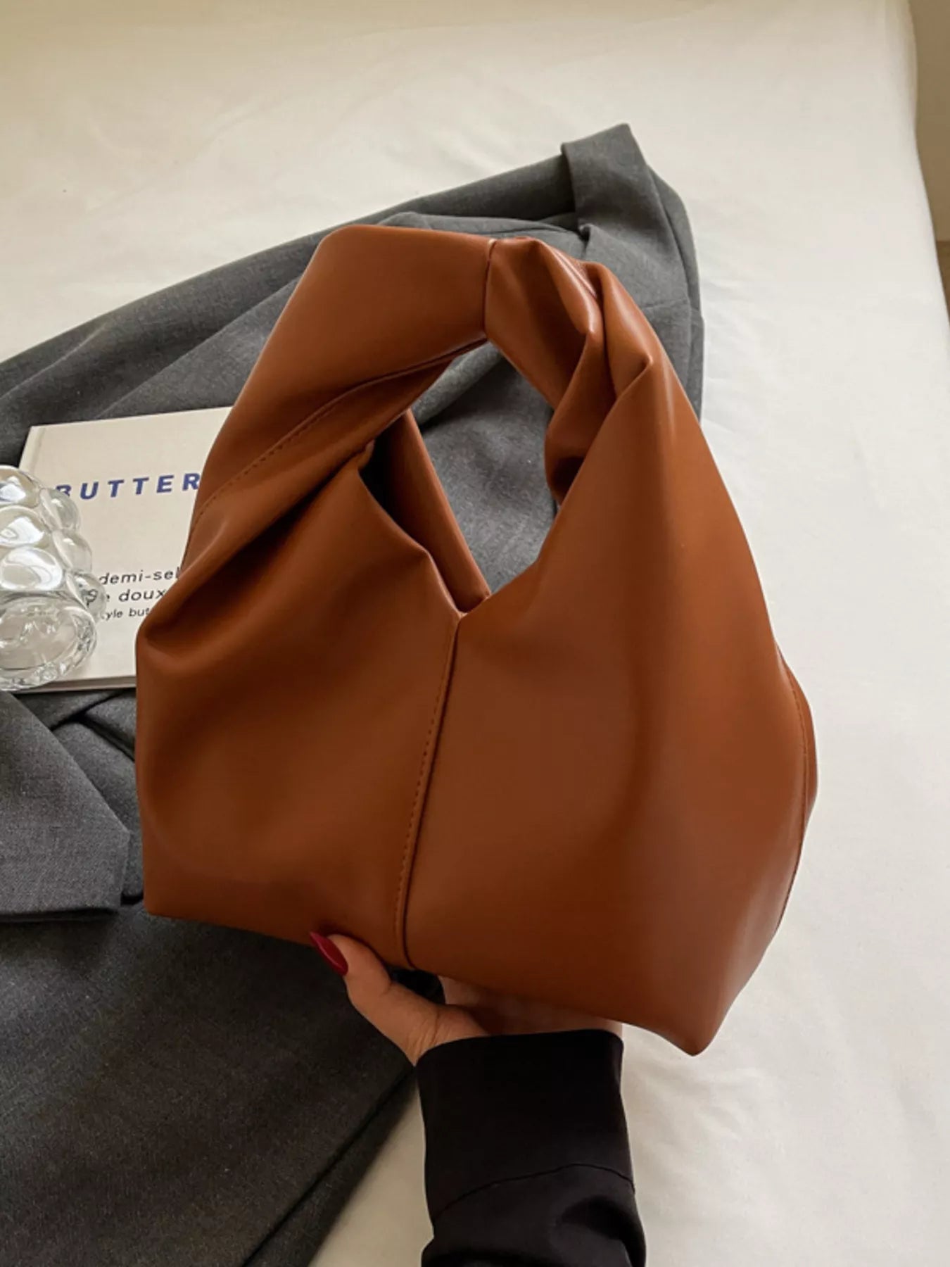 Knot-Handle PU Leather Handbag – Color Option | Celina Studio