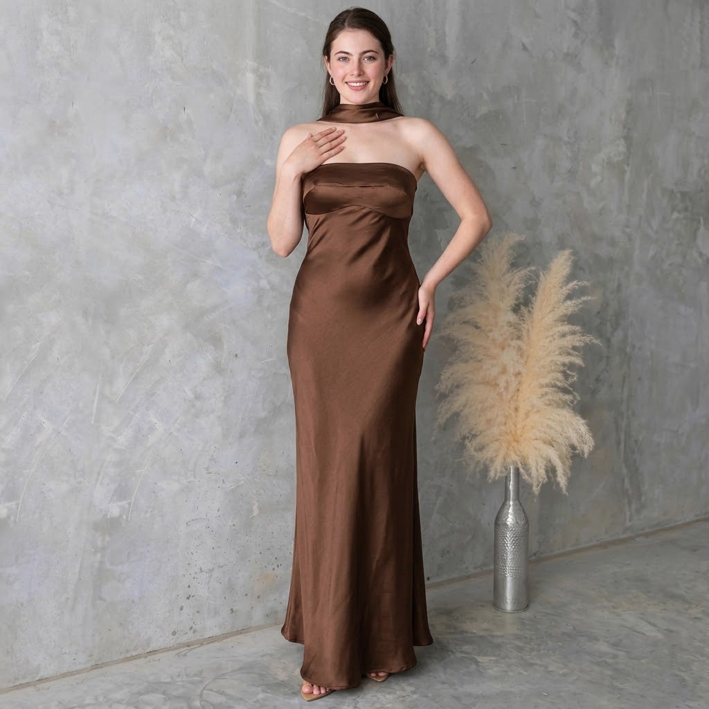 Satin Tube Maxi Dress – Satin Fabric Detail | Celina Studio