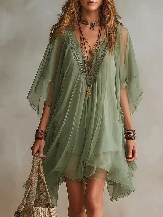 Chiffon V-Neck Mini Dress – Side View