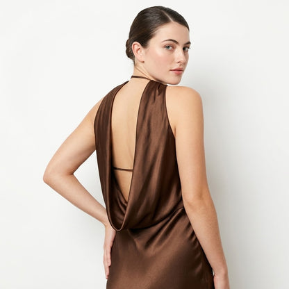 Satin Tube Maxi Dress in Brown – Color Option | Celina Studio