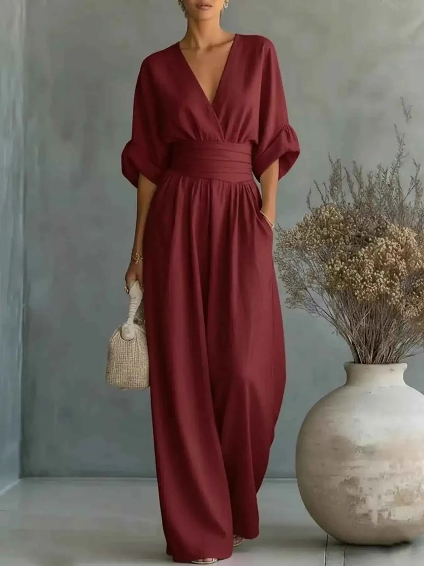 Half Sleeve Wide-Leg Jumpsuit