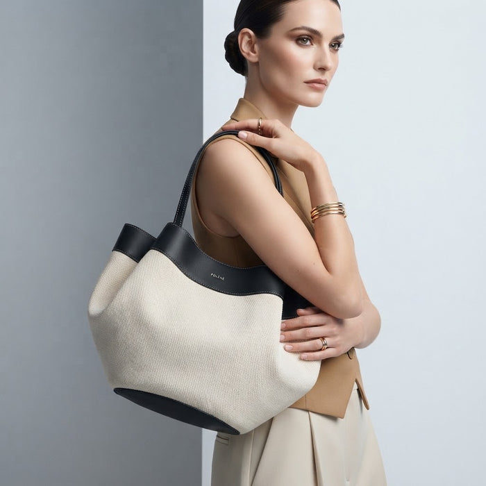 Two-Tone PU Leather Handbag
