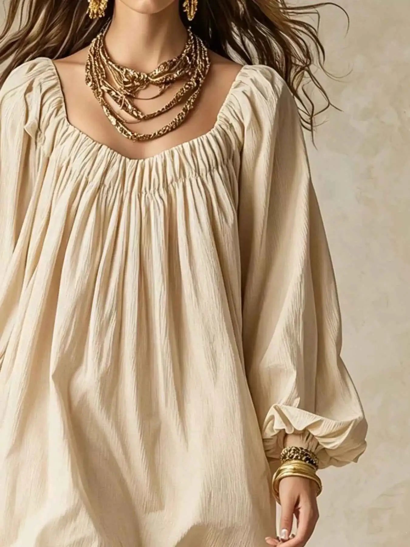 Flowy Balloon Sleeve Mini Dress