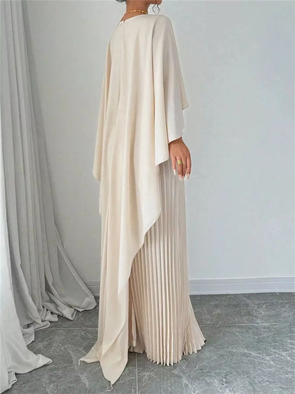 Pleated Cape Maxi Dress – Cape Silhouette Detail | Celina Studio