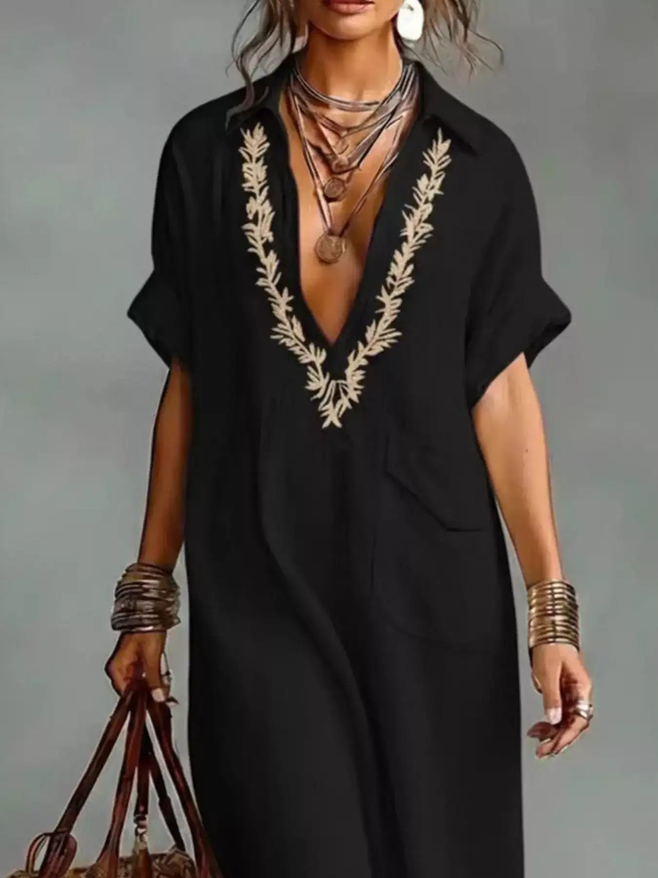 Bohemian Embroidered Maxi Dress – Color Option 1
