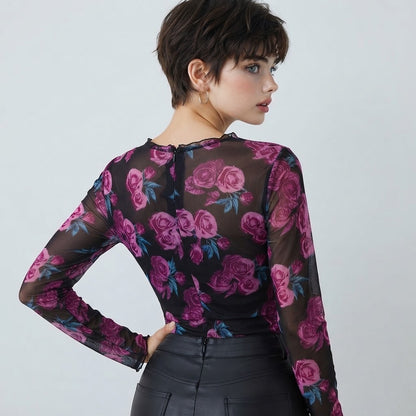 Floral Mock Neck Long Sleeve Top