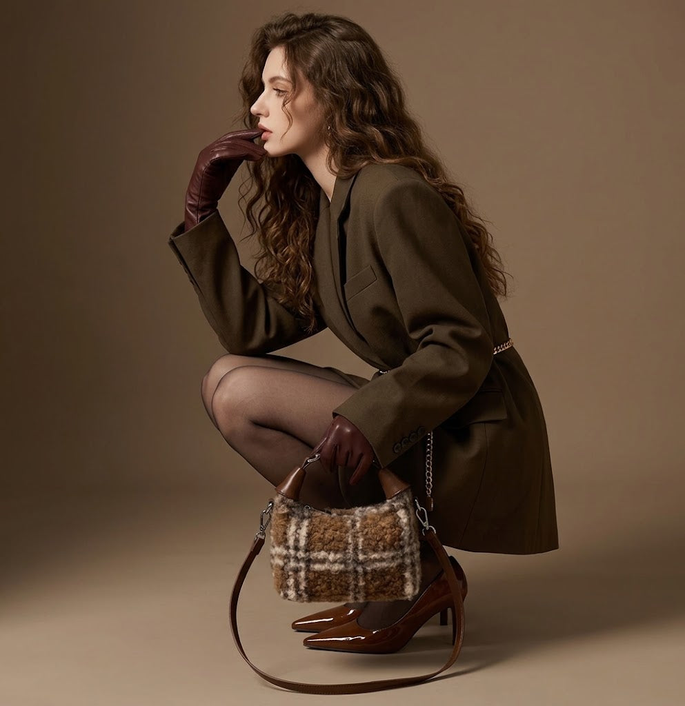 Fuzzy Mini Zip Handbag – Side View | Celina Studio