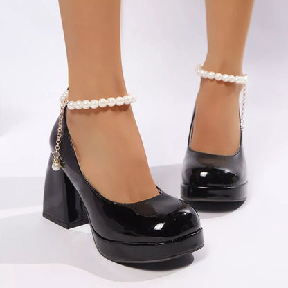 Round Toe Block Heel Pumps – Back View | Celina Studio