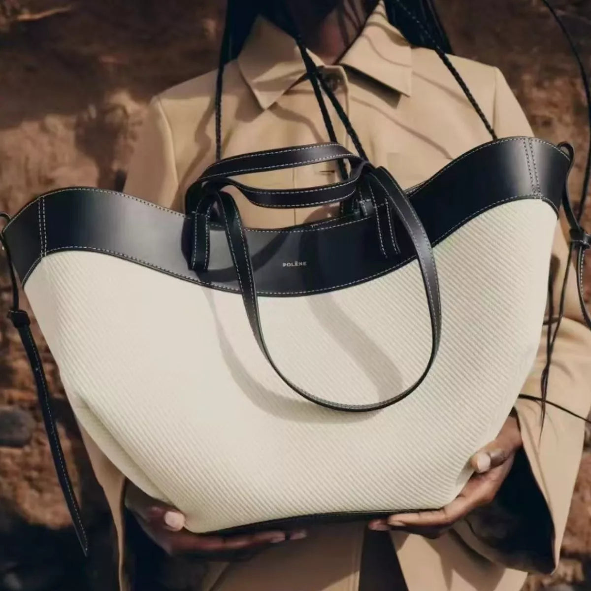 Two-Tone PU Leather Handbag – Back View | Celina Studio