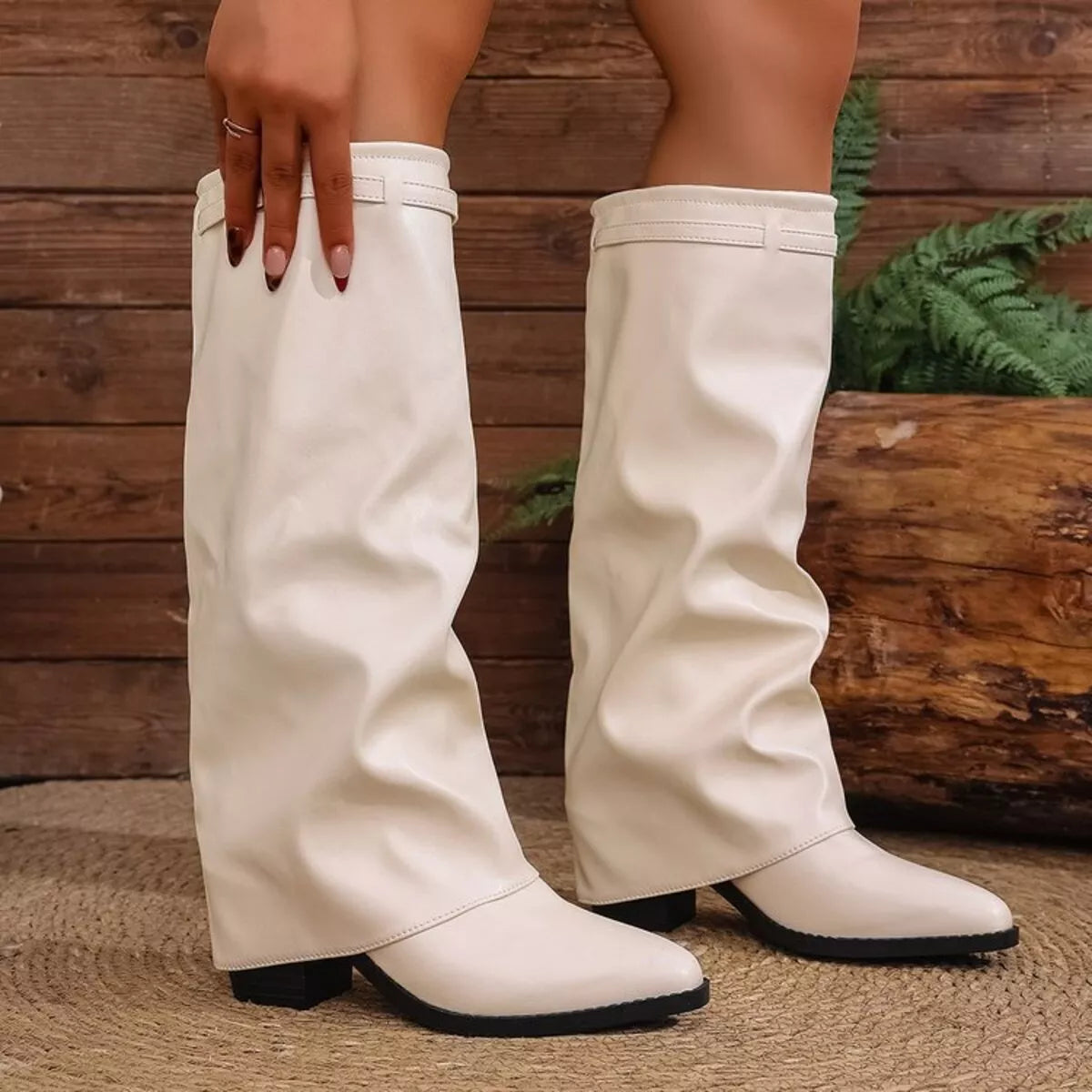 Off-White Point-Toe High-Heel Boots – Front View | Celina Studio