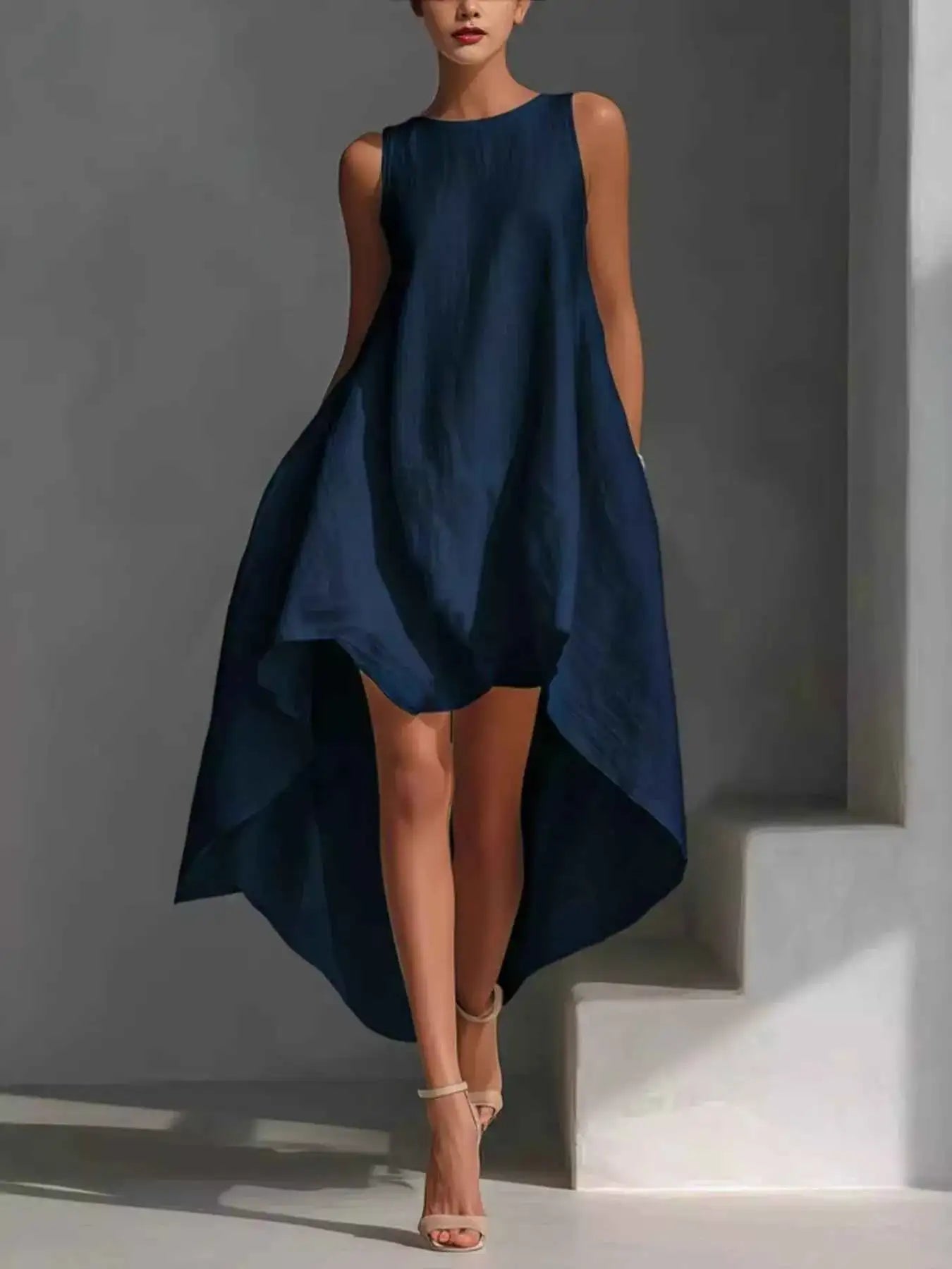 High-Low Round Neck Sleeveless Dress