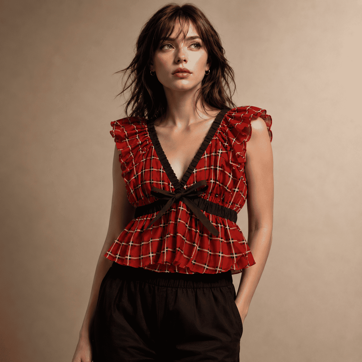 Balloon Plaid Bow Tie Vintage Party Top – additional view 6