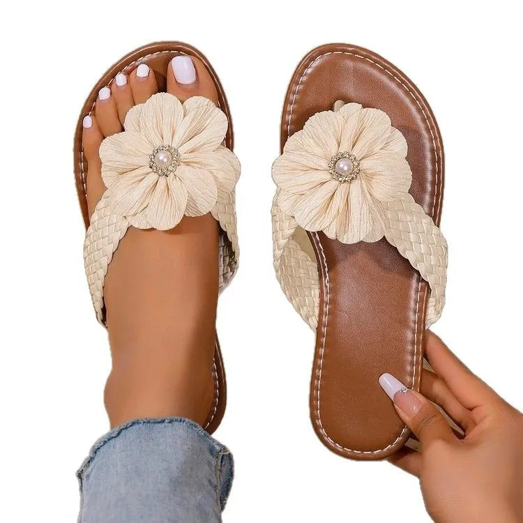 Toe Post Flat Sandals Bohemian Floral – Side View | Celina Studio