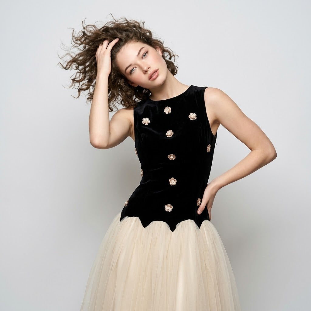Sleeveless Tulle Maxi Dress – Back View | Celina Studio