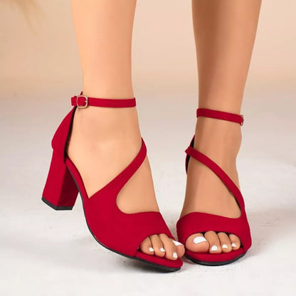 Off-White Peep-Toe Mid-Heel Block Sandals – Peep-Toe Detail | Celina Studio