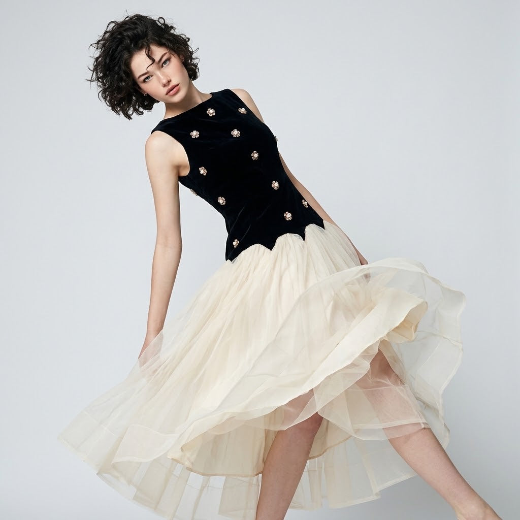 Sleeveless Tulle Maxi Dress – Color Option | Celina Studio