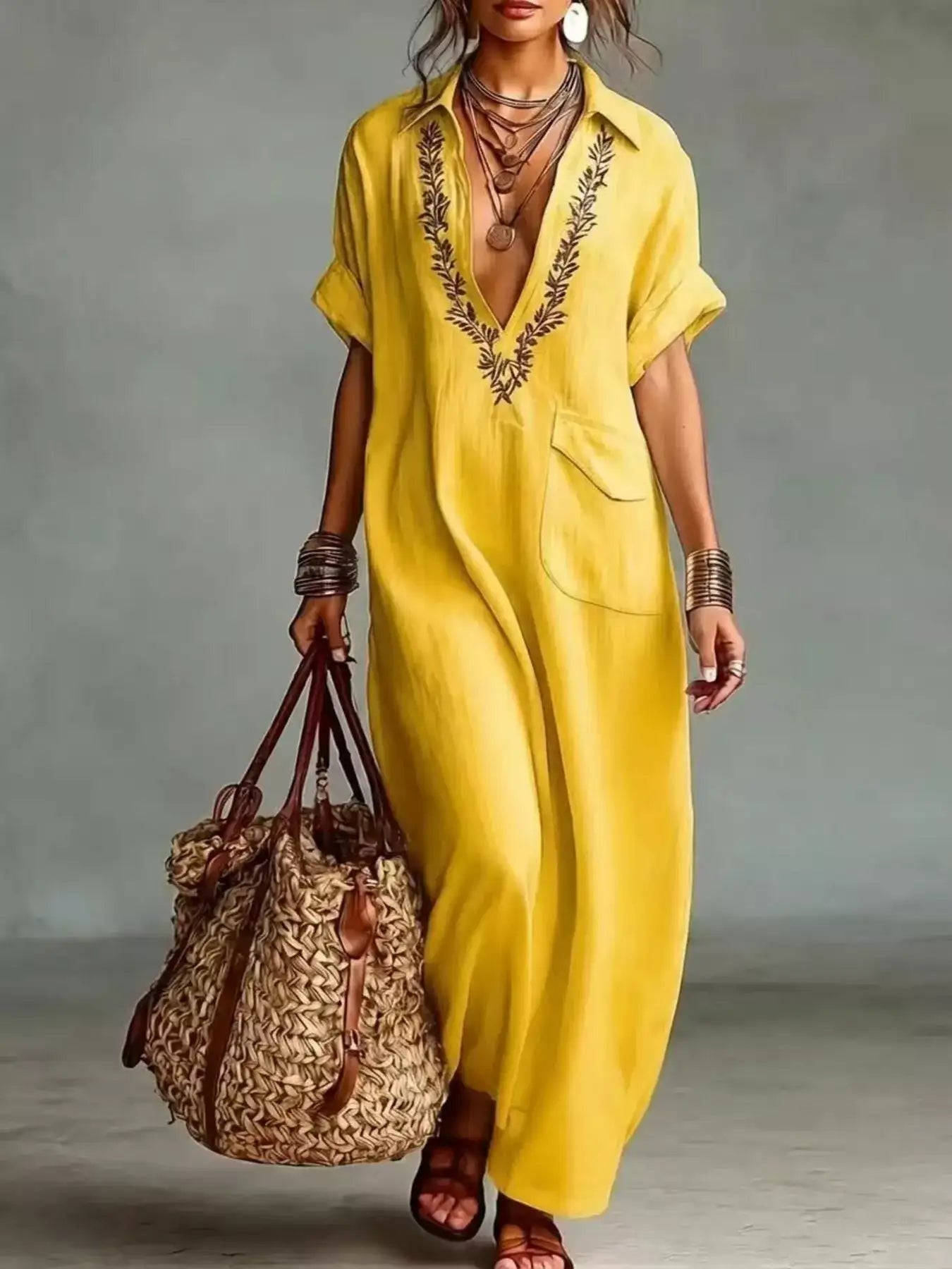 Bohemian Embroidered Maxi Dress – Model Shot