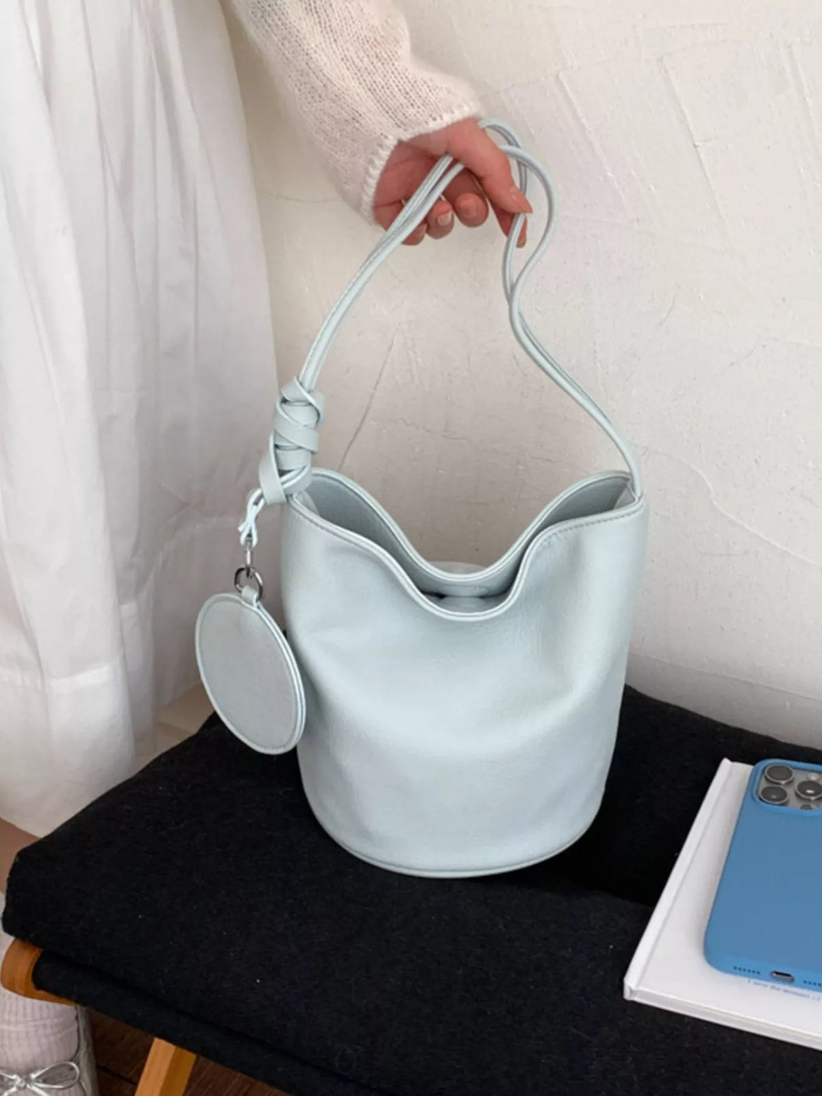Small PU Leather Bucket Handbag – Back View | Celina Studio