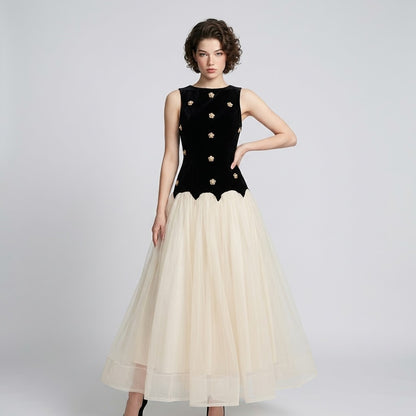Sleeveless Tulle Maxi Dress – Front View | Celina Studio