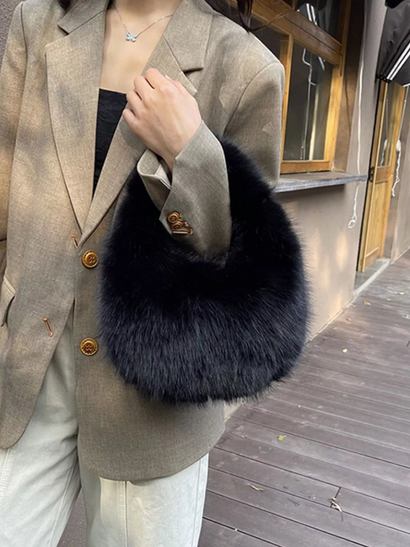 Fluffy Solid-Color Mini Handbag – Front View | Celina Studio