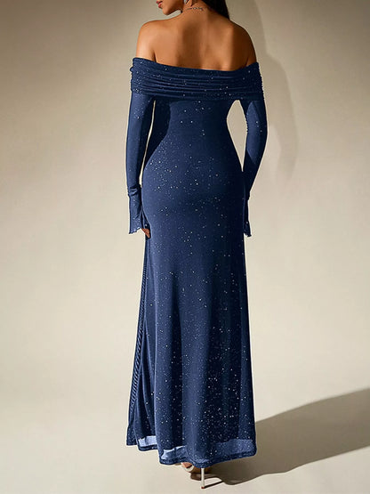 Glitter Off-Shoulder Maxi Dress – Additional Product Image 3 | Celina Studio