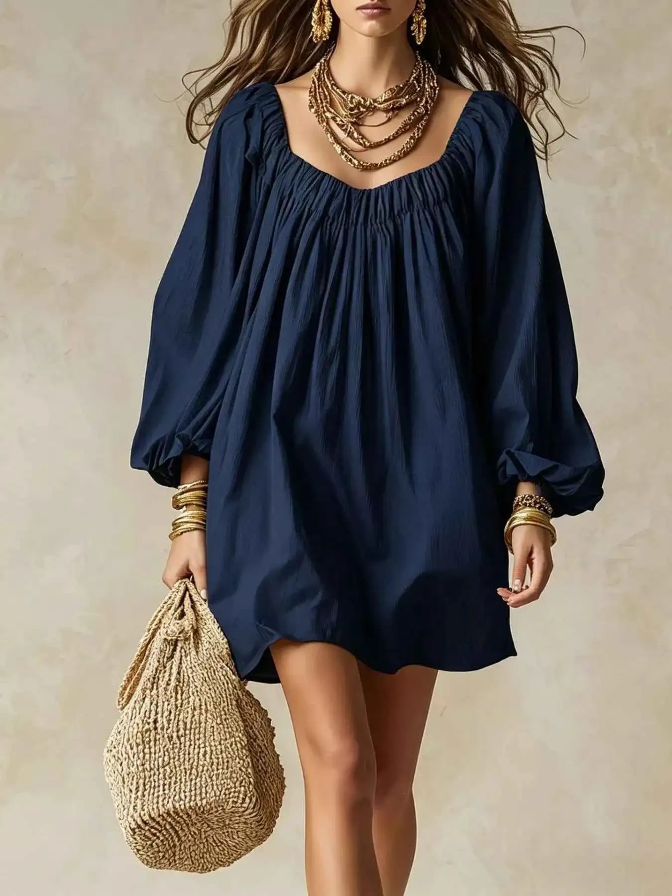 Flowy Balloon Sleeve Mini Dress