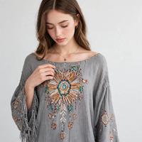 Fringe Hem Long Sleeve Mini Dress