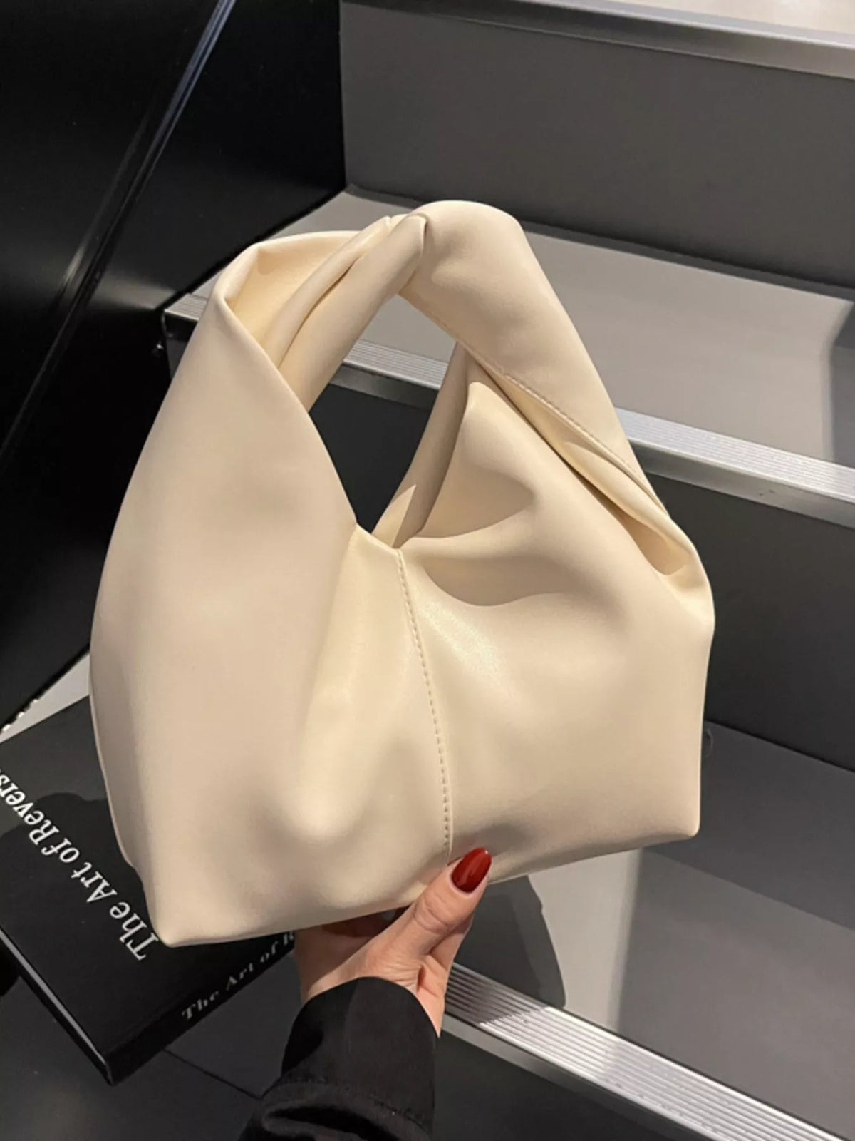 Knot-Handle PU Leather Handbag – Knot Handle Detail | Celina Studio