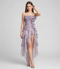 Ruffled High-Low Strapless Dress