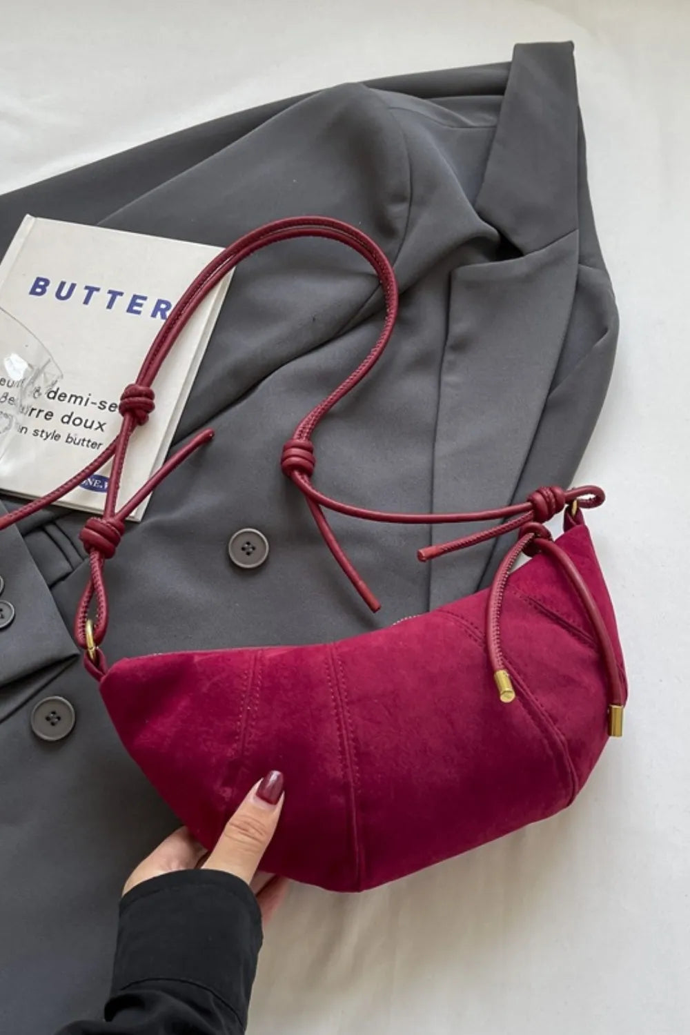 PU Leather Strap Suede Shoulder Bag – Color Option 2 | Celina Studio
