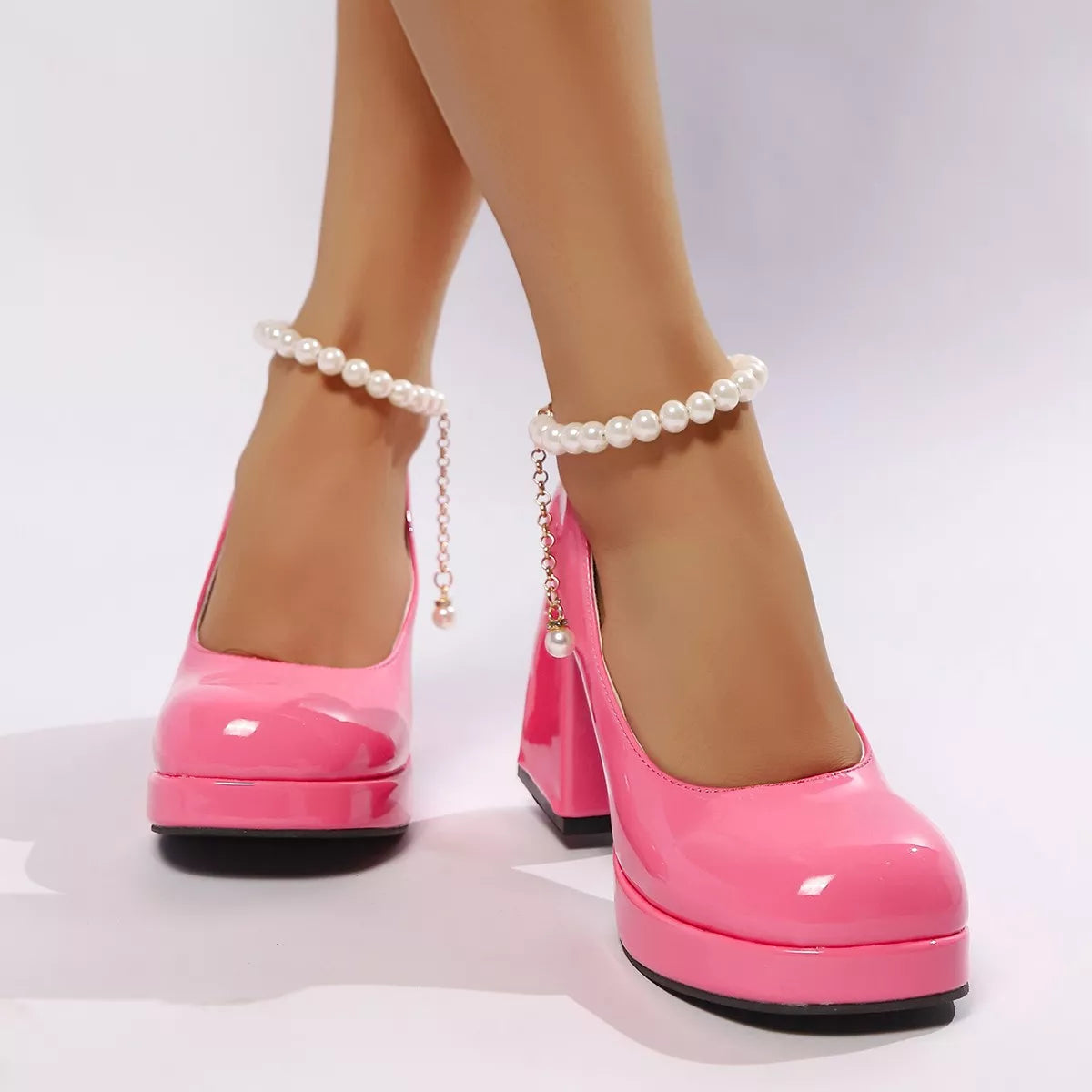 Celina Studio Round Toe Block Heels Pumps – Styled On-Foot View