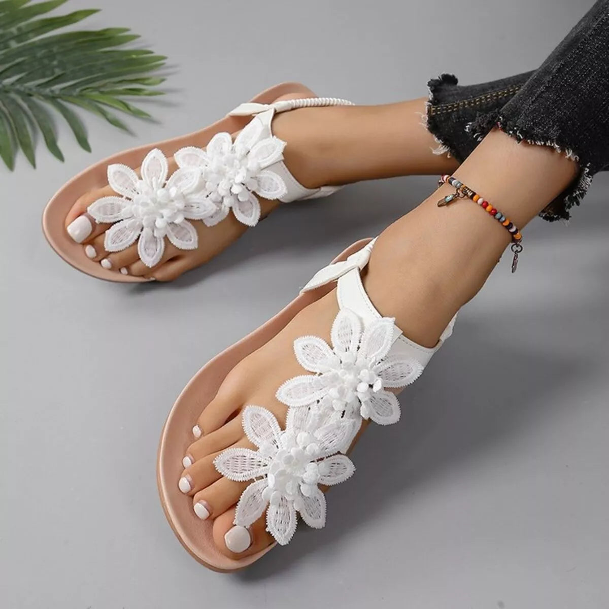 Toe Post Flat Sandals Mesh – Back View | Celina Studio