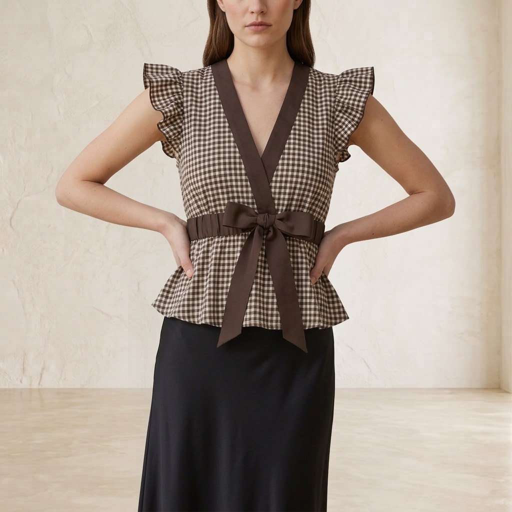 Balloon Plaid Bow Tie Vintage Party Top – additional view 4