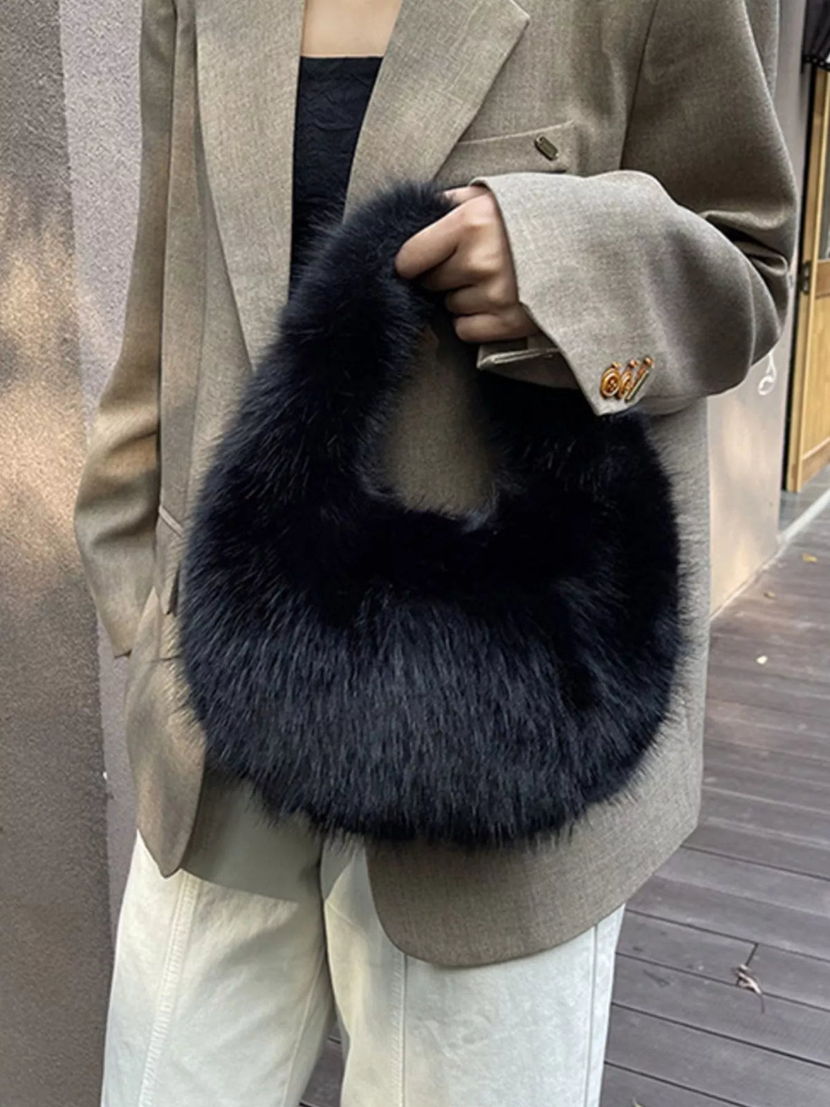 Fluffy Solid-Color Mini Handbag – Side View | Celina Studio