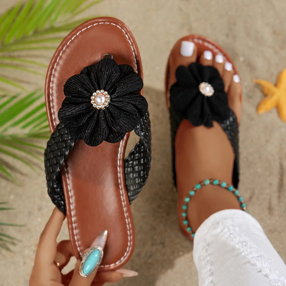 Toe Post Flat Sandals Bohemian Floral – Back View | Celina Studio