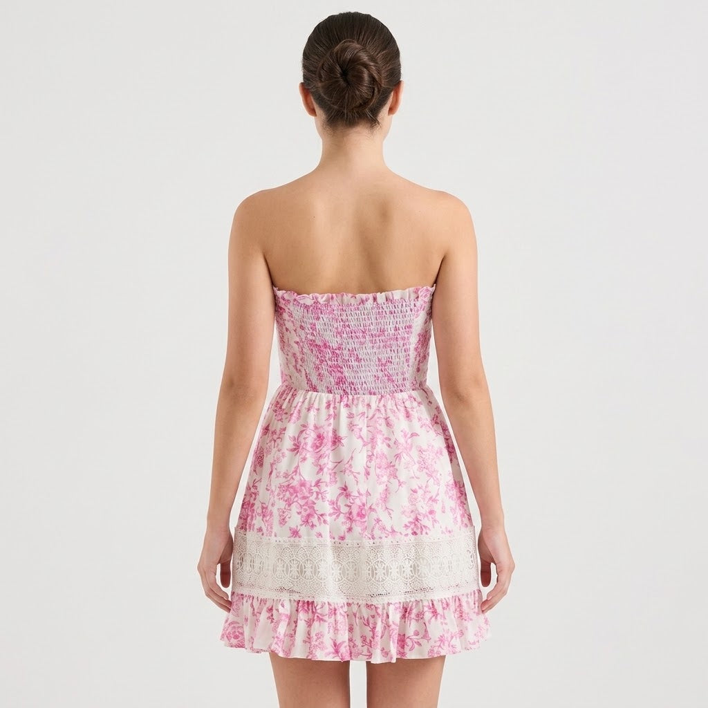 Ruffled Hem Printed Tube Dress