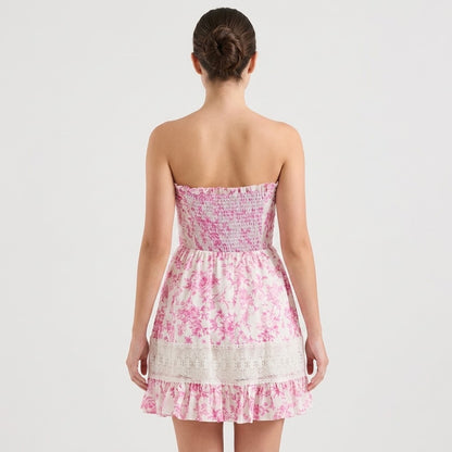 Ruffled Hem Printed Tube Dress