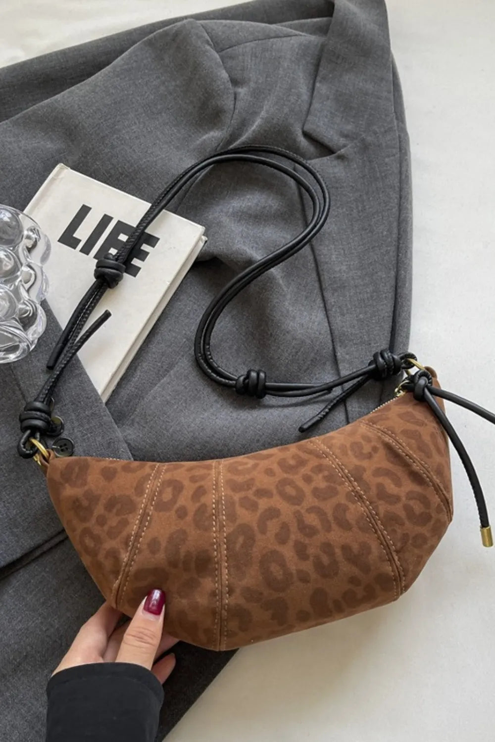 PU Leather Strap Suede Shoulder Bag – Color Option 1 | Celina Studio
