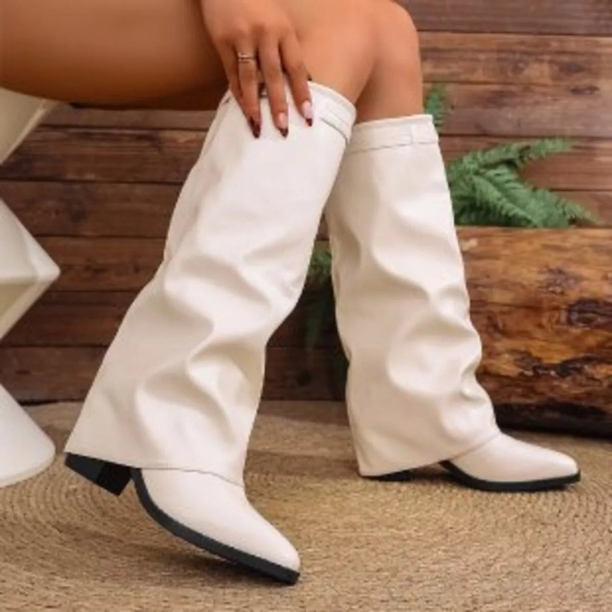 Off-White Point-Toe High-Heel Boots – Side View | Celina Studio