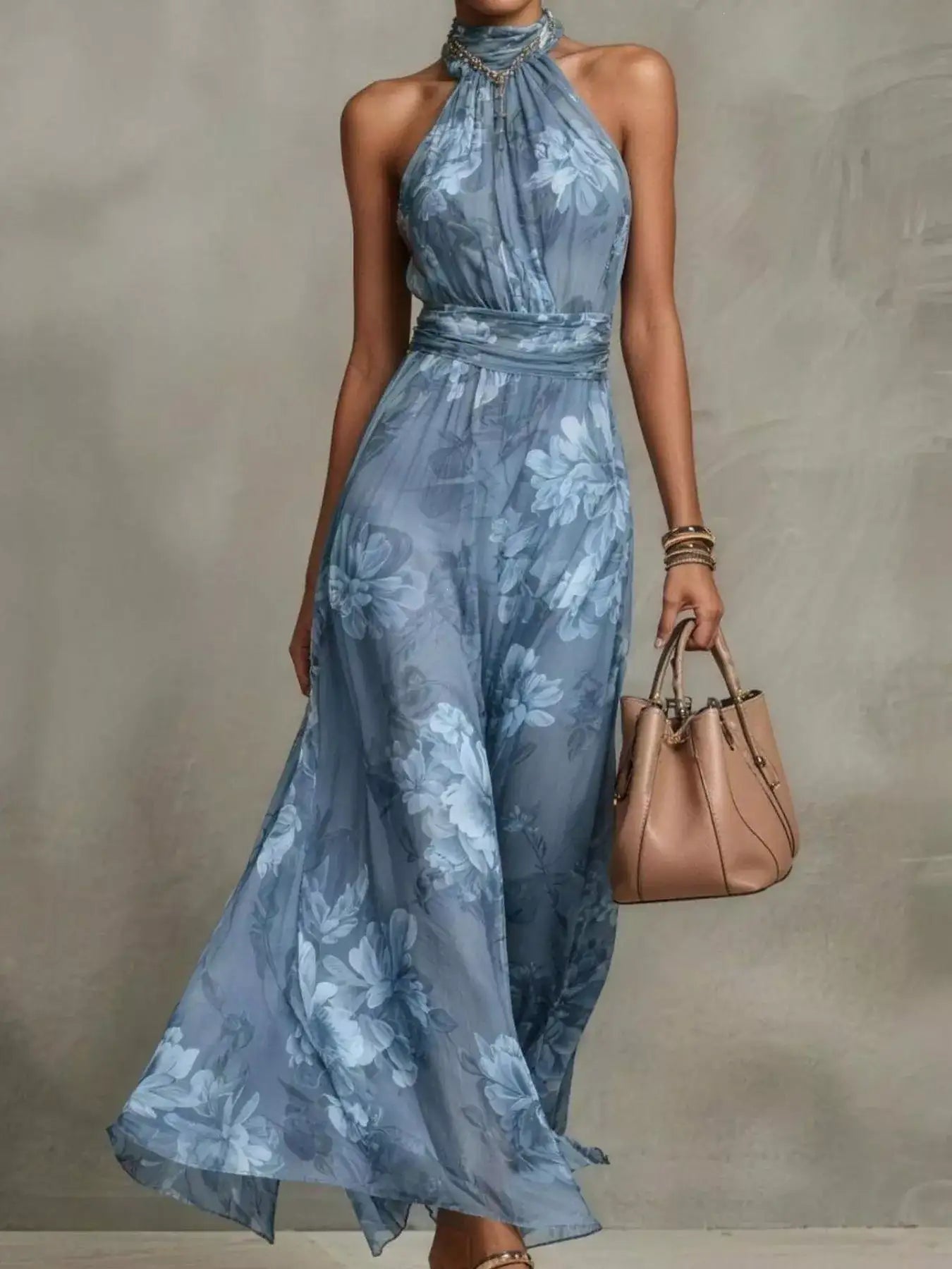 Floral Print Sleeveless Maxi Dress – Tiered Skirt Detail